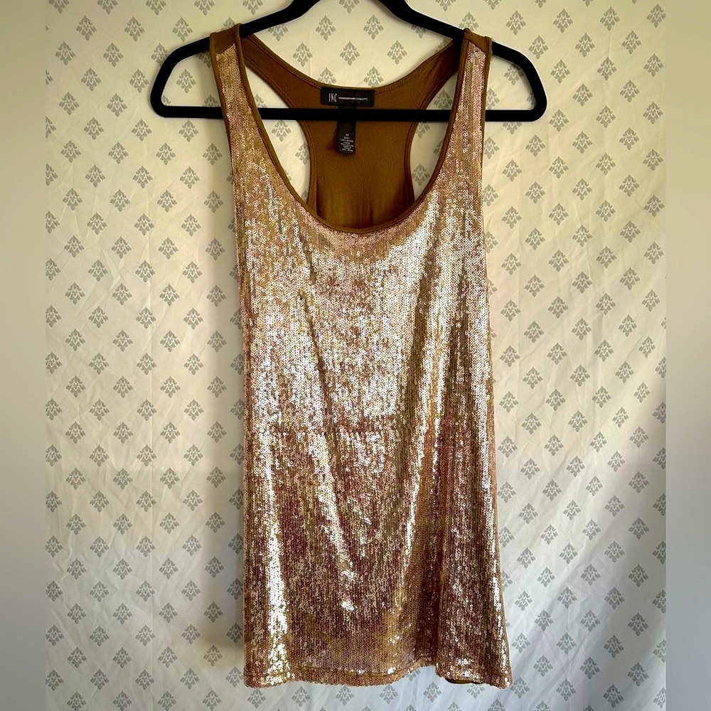 INC. International Concepts Rose Gold Sequin Racerback Tank Top - sz M